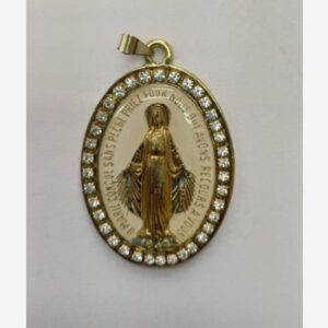 Medalha Nsra. das Graças Branco com Strass 4,8cm