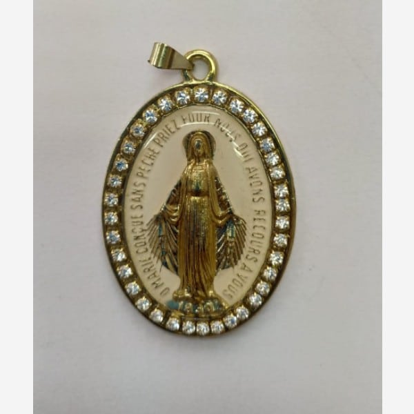 Medalha Nsra. das Graças Branco com Strass 4,8cm